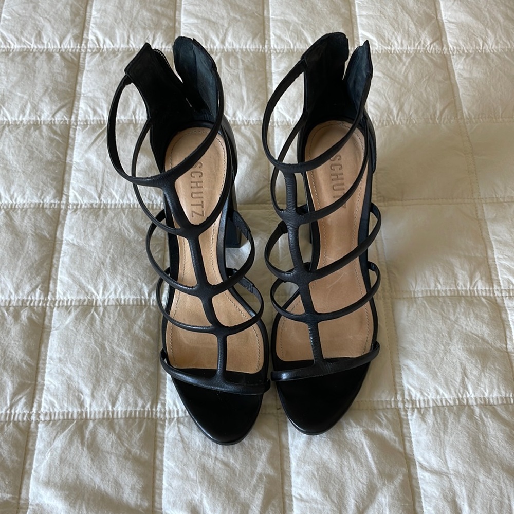 Schutz Black Heel Sandals